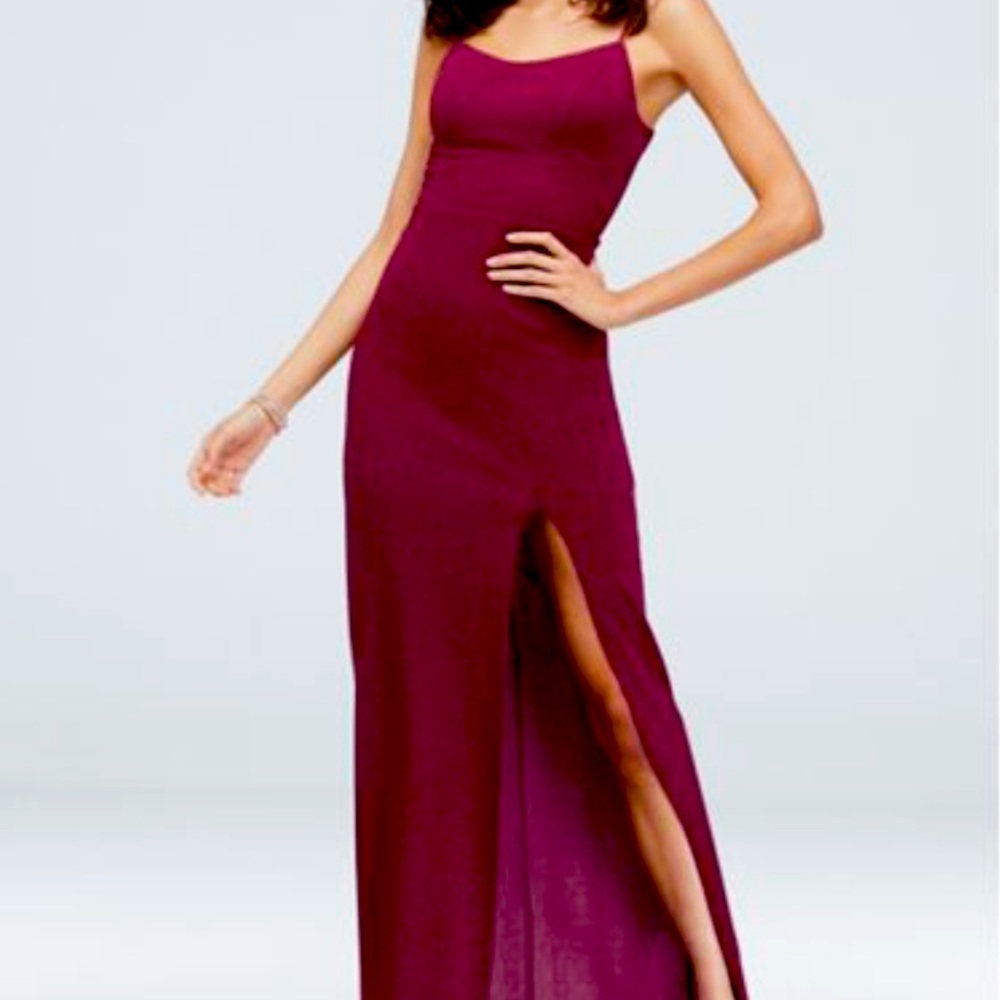 Glitter Stretch-Knit Lace-Up Gown with Slit Skirt
